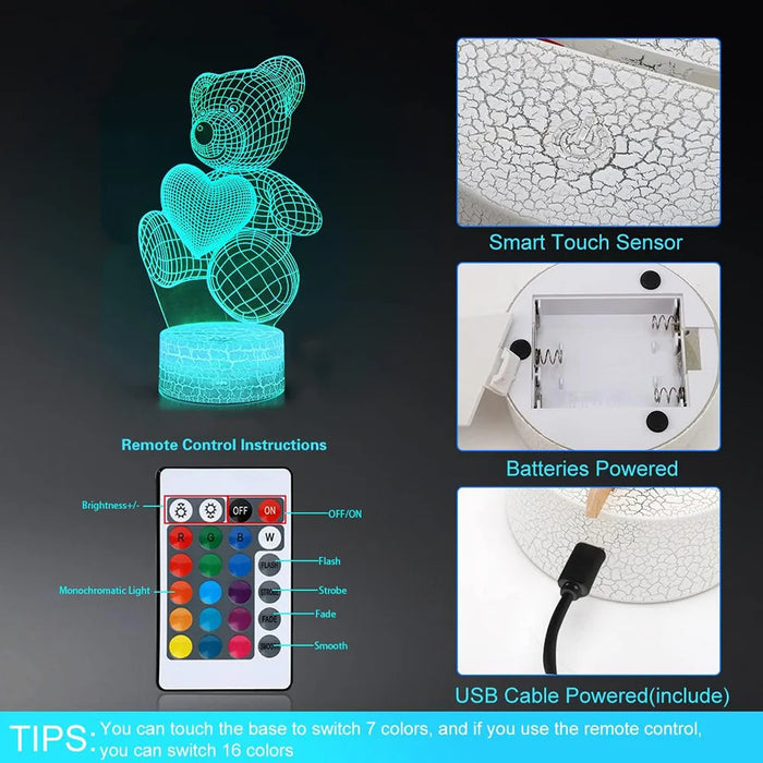 3D LED Acrylic Night Light – USB Neon Lamp for Room & Gifts